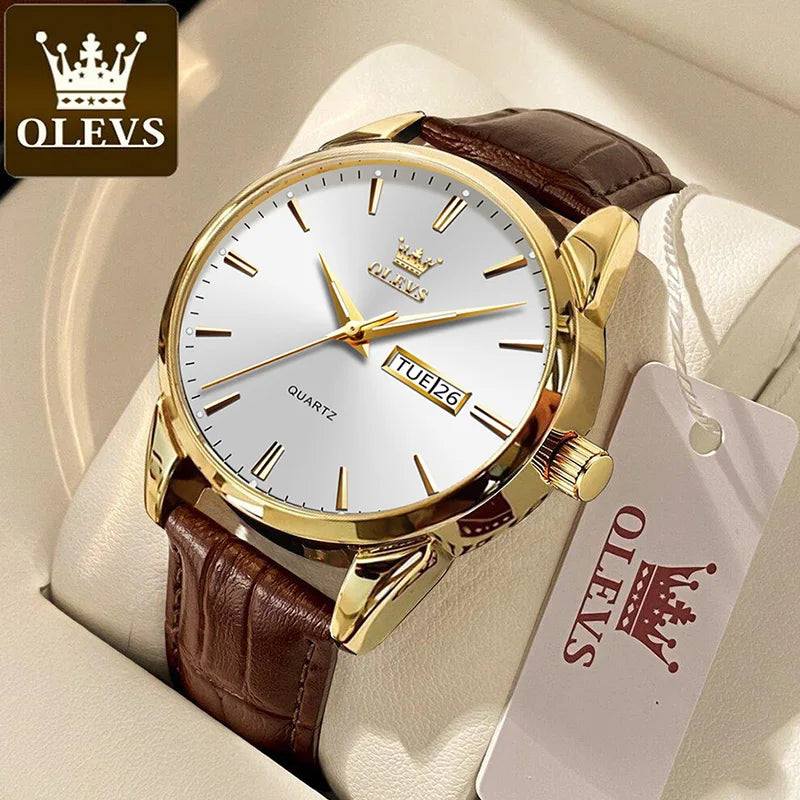 OLEVS Classic Quartz Watch for Men Waterproof Leather strap Calendar Sports Business Men 's Quartz Wrist Watch TOP Brand 6898