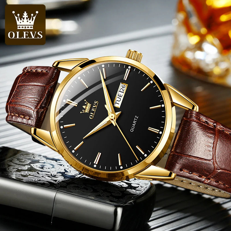 OLEVS Classic Quartz Watch for Men Waterproof Leather strap Calendar Sports Business Men 's Quartz Wrist Watch TOP Brand 6898