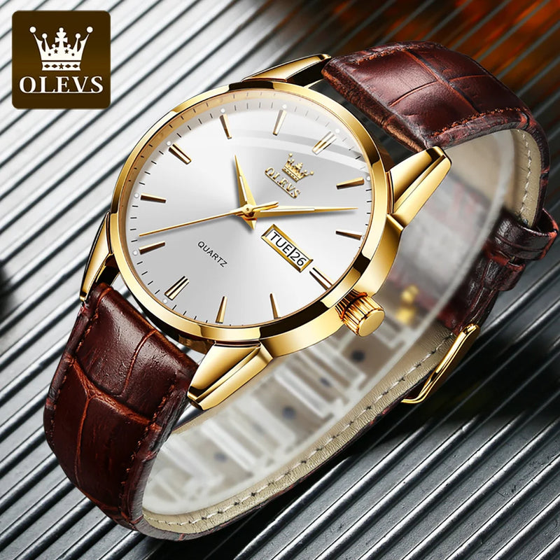 OLEVS Classic Quartz Watch for Men Waterproof Leather strap Calendar Sports Business Men 's Quartz Wrist Watch TOP Brand 6898